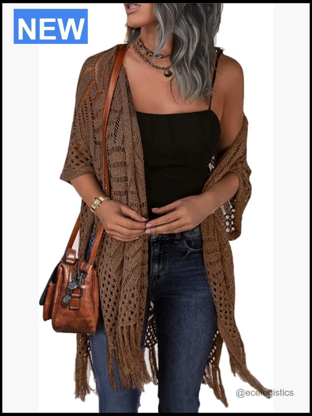 Knit Cardigan Open Front Hollow Out Crochet Tassel Lightweight Boho Sweater